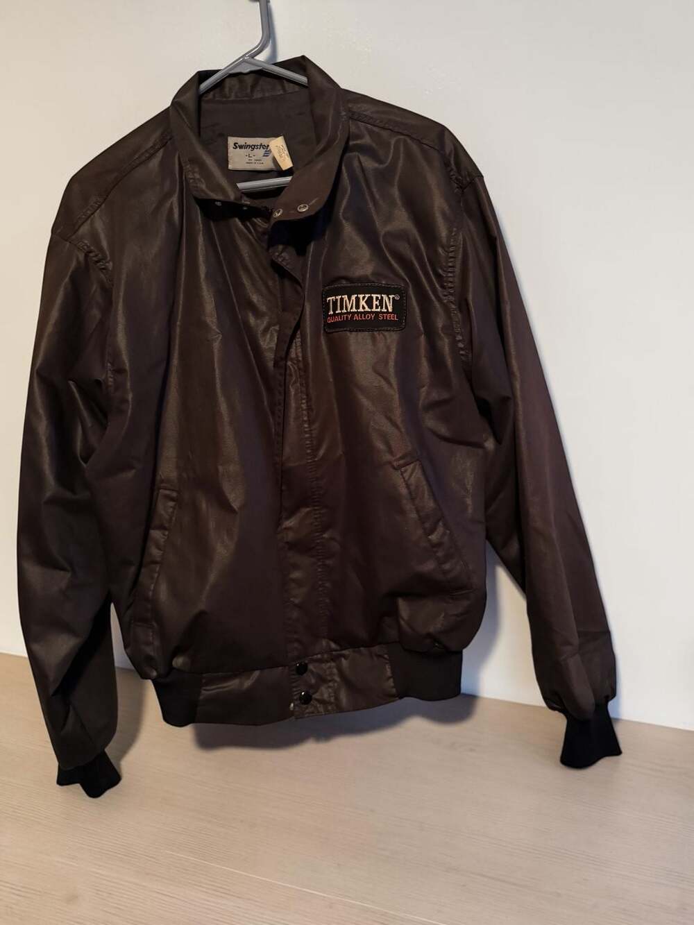 Vintage Swingster Timken Quality Alloy Steel Brown Bomber Jacket Size Large